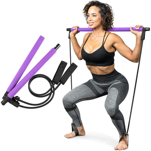 Portable Pilates Bar Kit W// Resistance Band Adjustable Exercise Stick Toning Gym